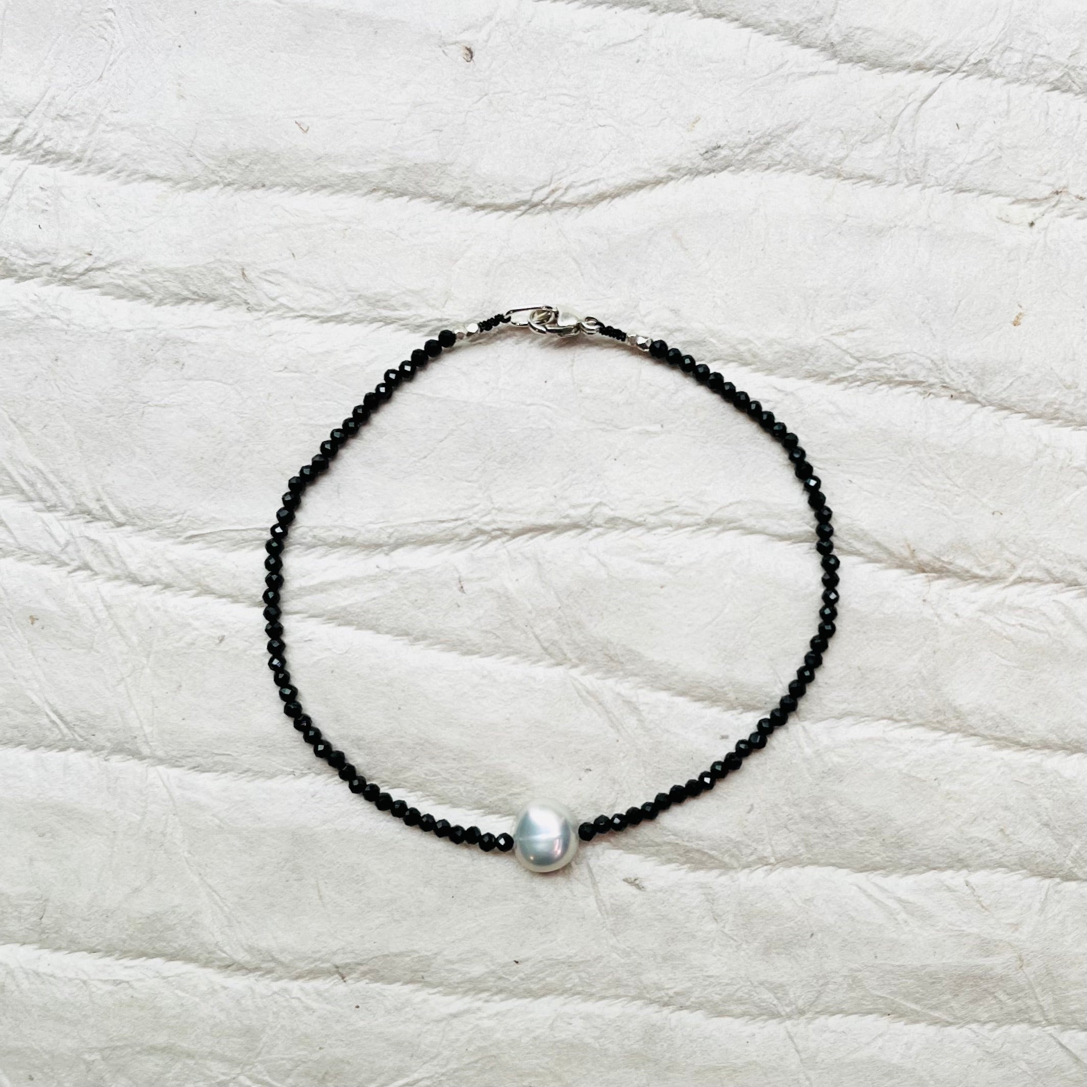 Black Spinel + Pearl Bracelet