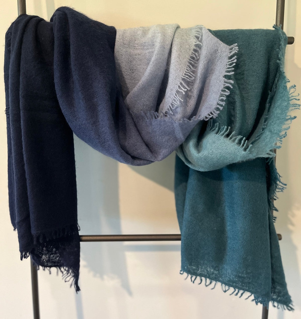 Felted cashmere scarf.  teal & navy