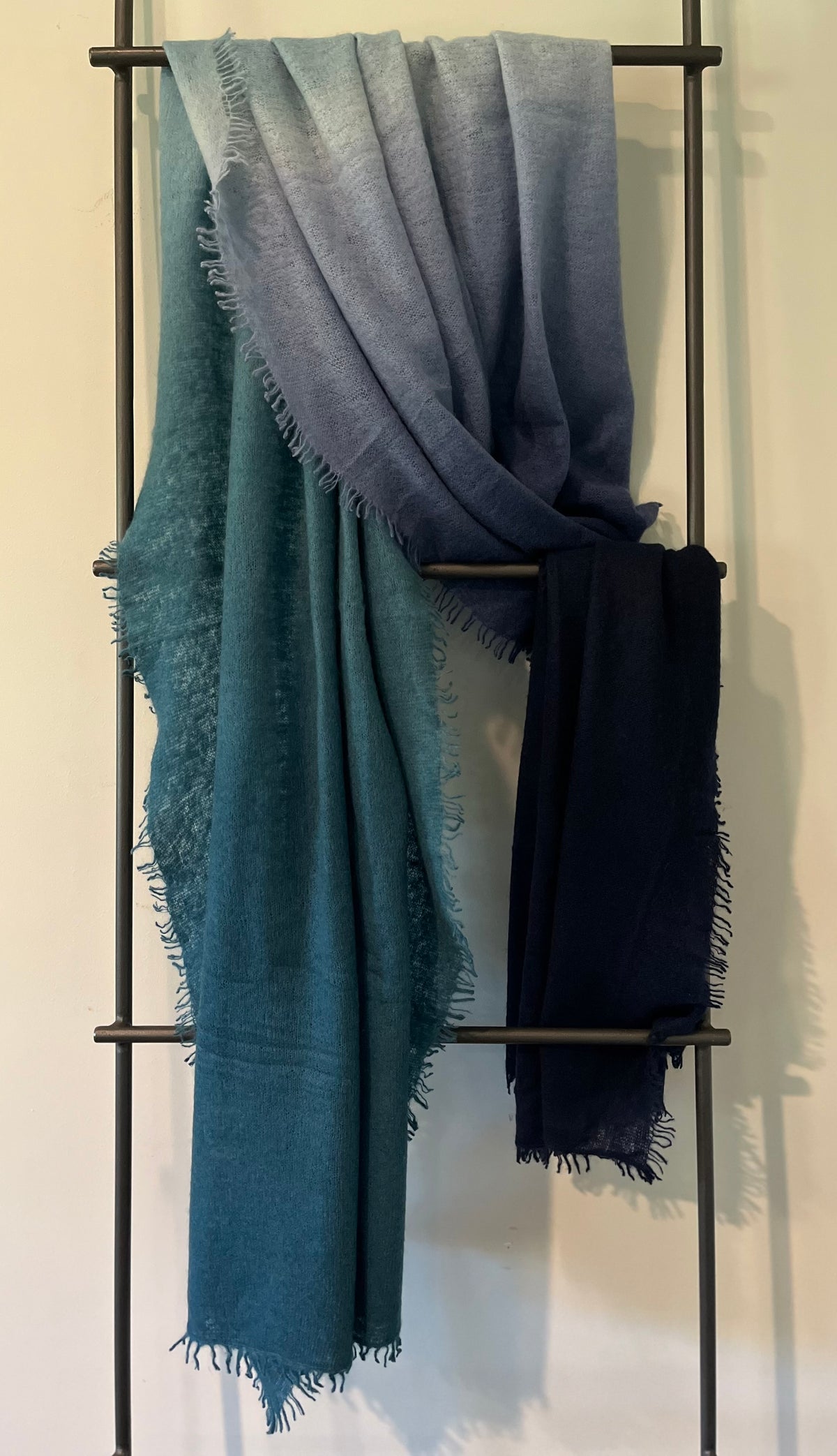 Felted cashmere scarf.  teal & navy