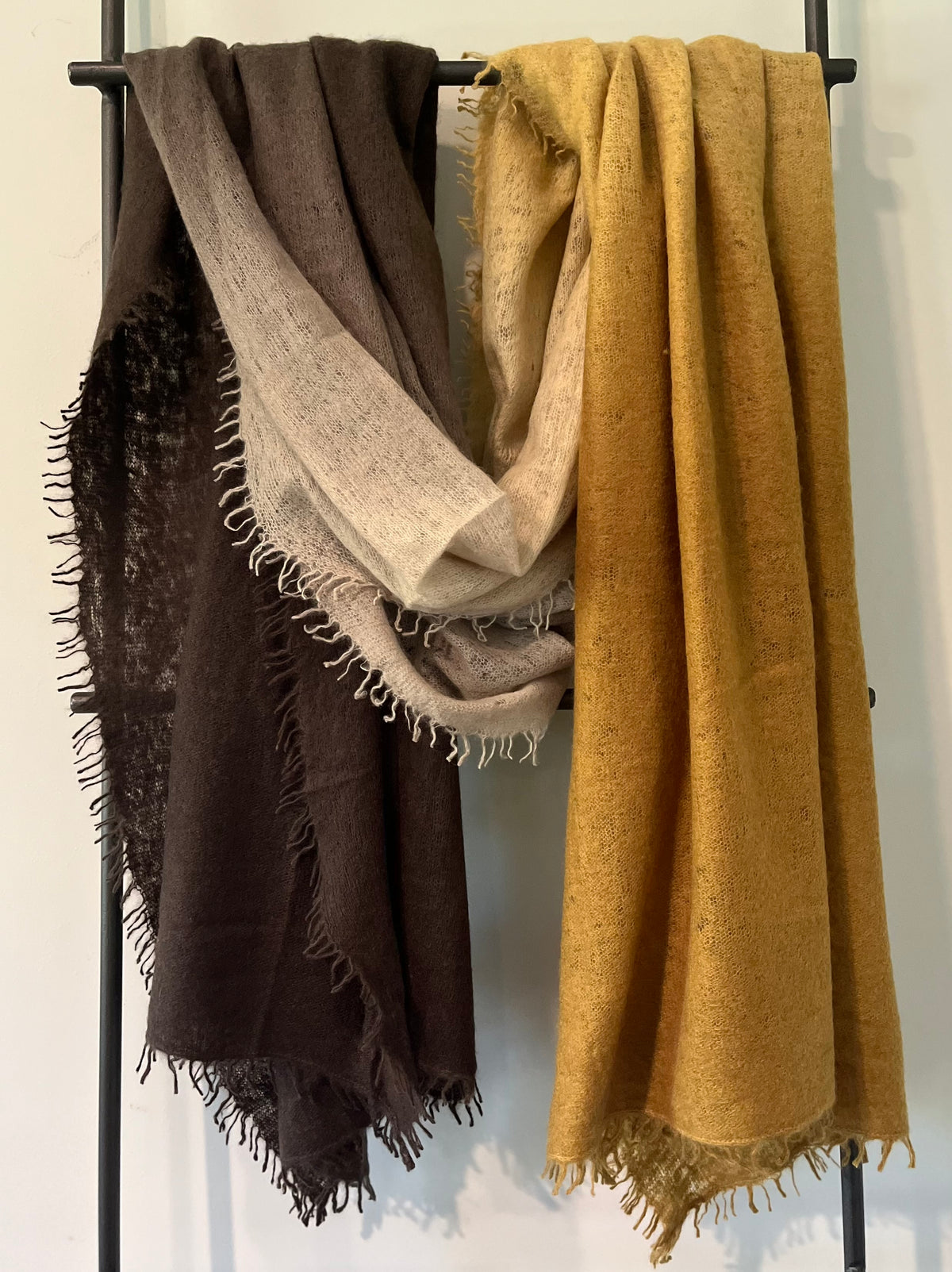 Felted cashmere scarf    chocolate brown & mustard