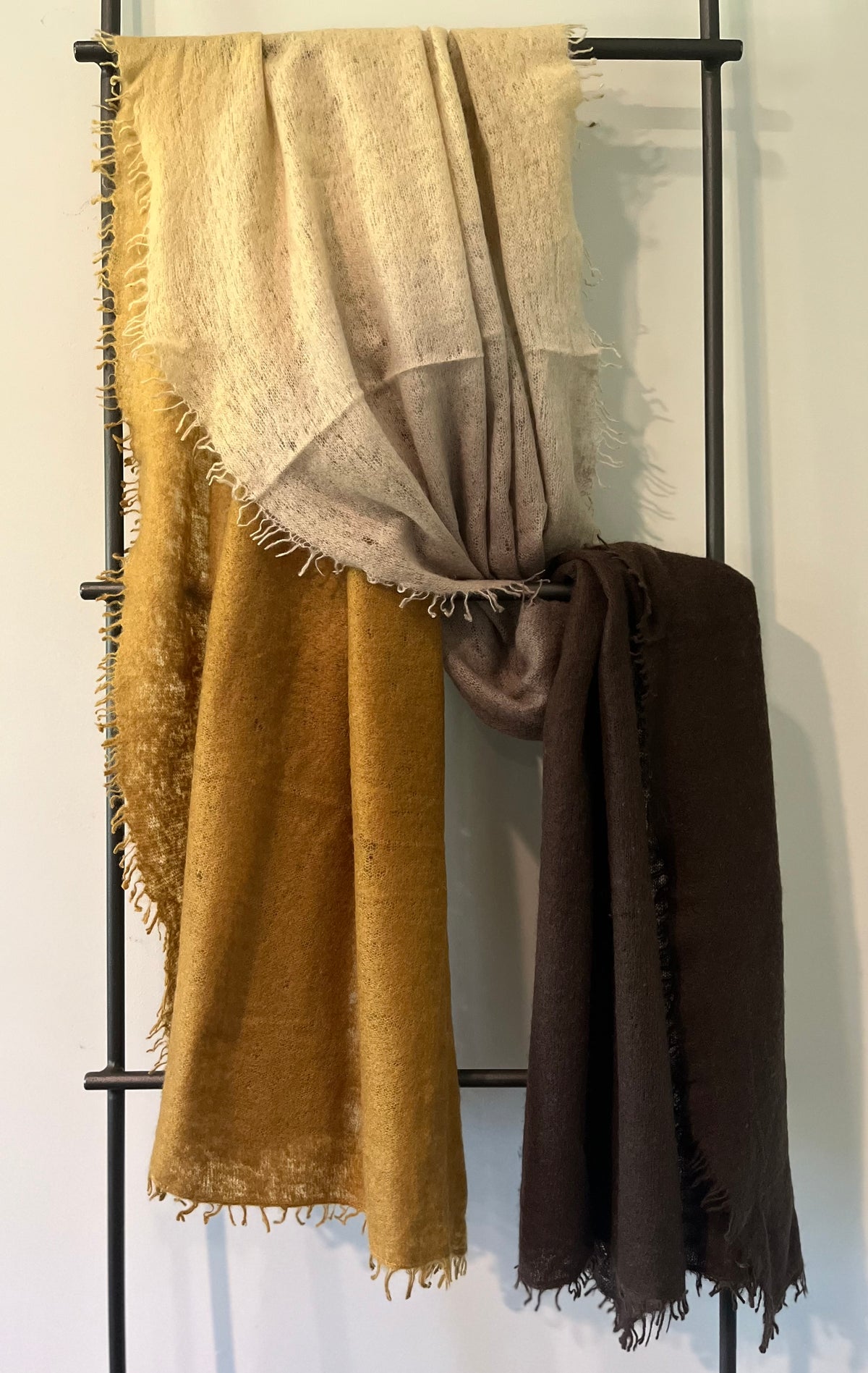 Felted cashmere scarf    chocolate brown & mustard