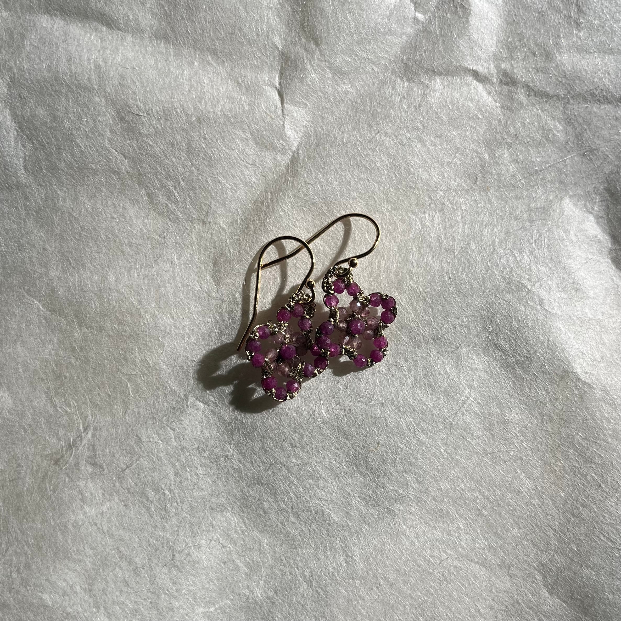 Ruby and Tourmaline Flower Earrings
