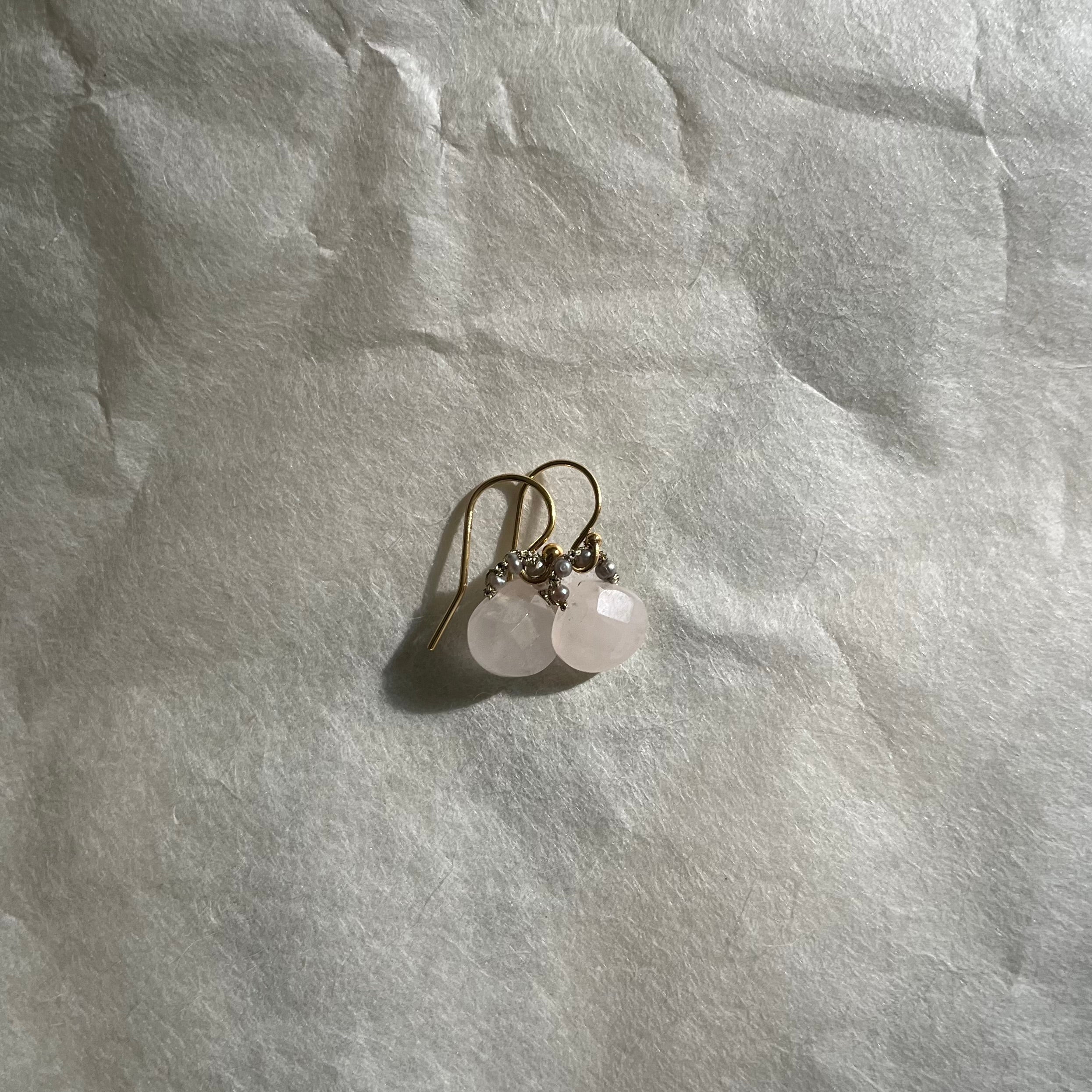 Rose Quartz with Grey Pearl Halo Earrings