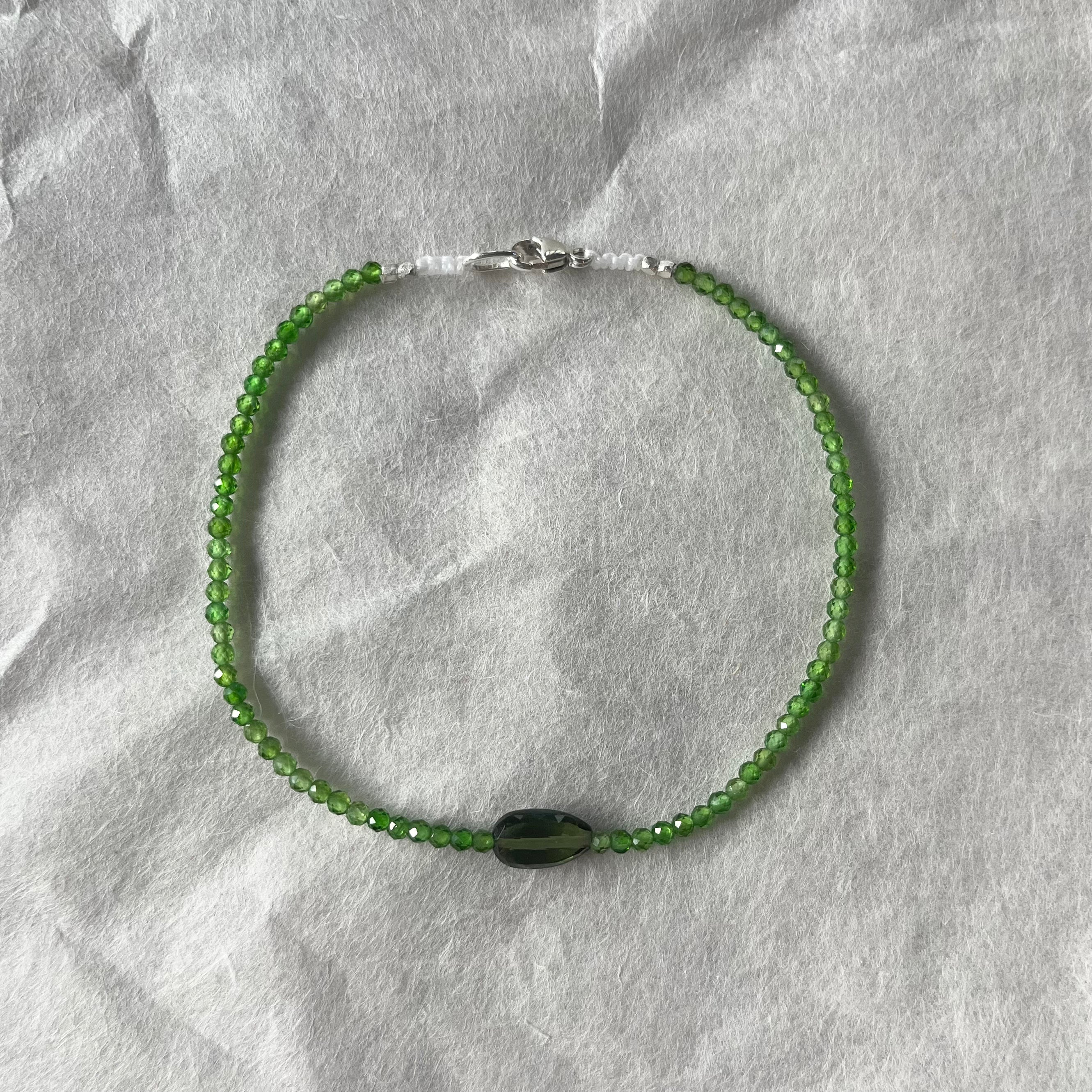 Chrome Diopside Beads with a Tourmaline Center Bracelet