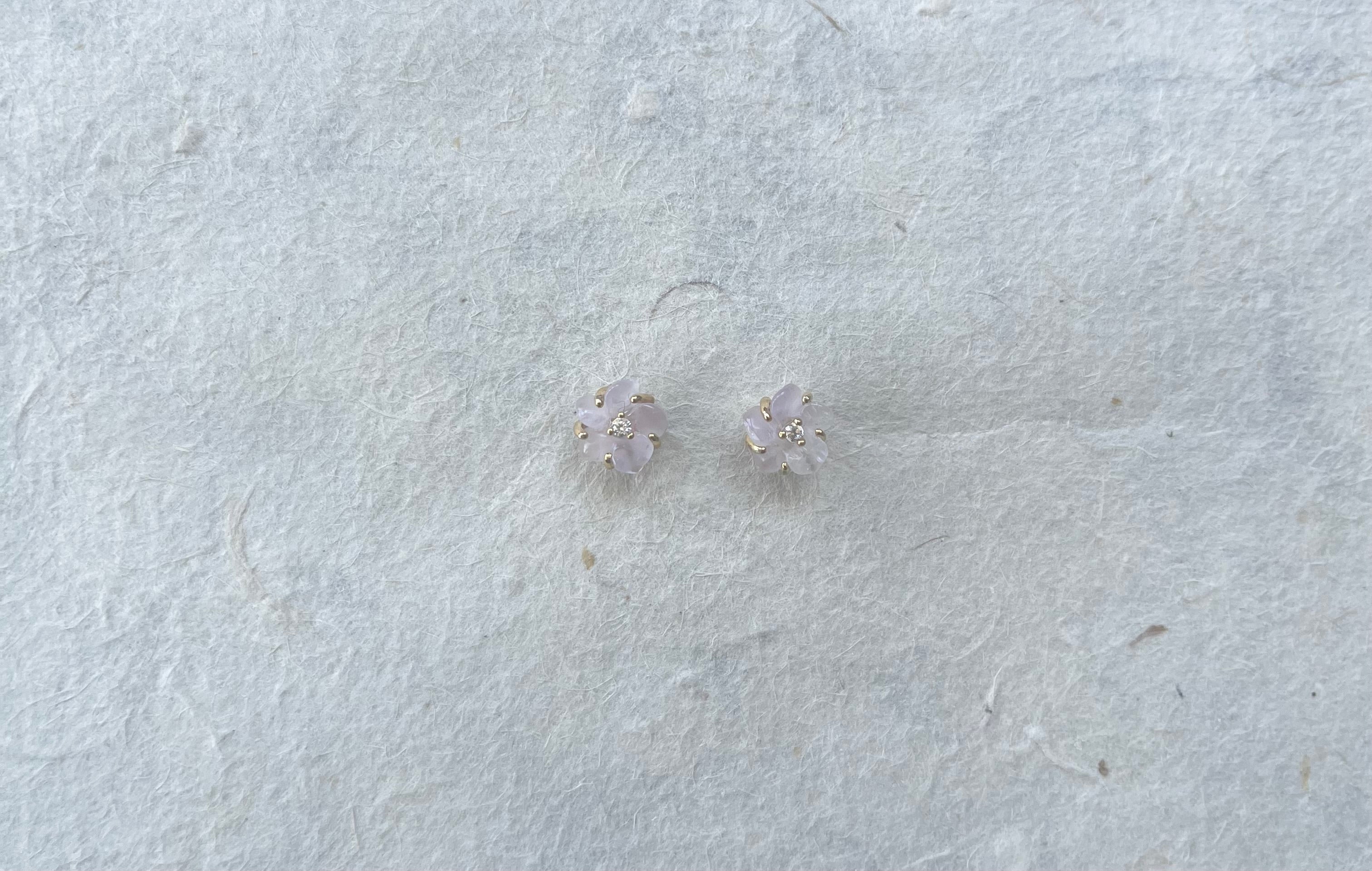 Rose quartz & CZ flower stud