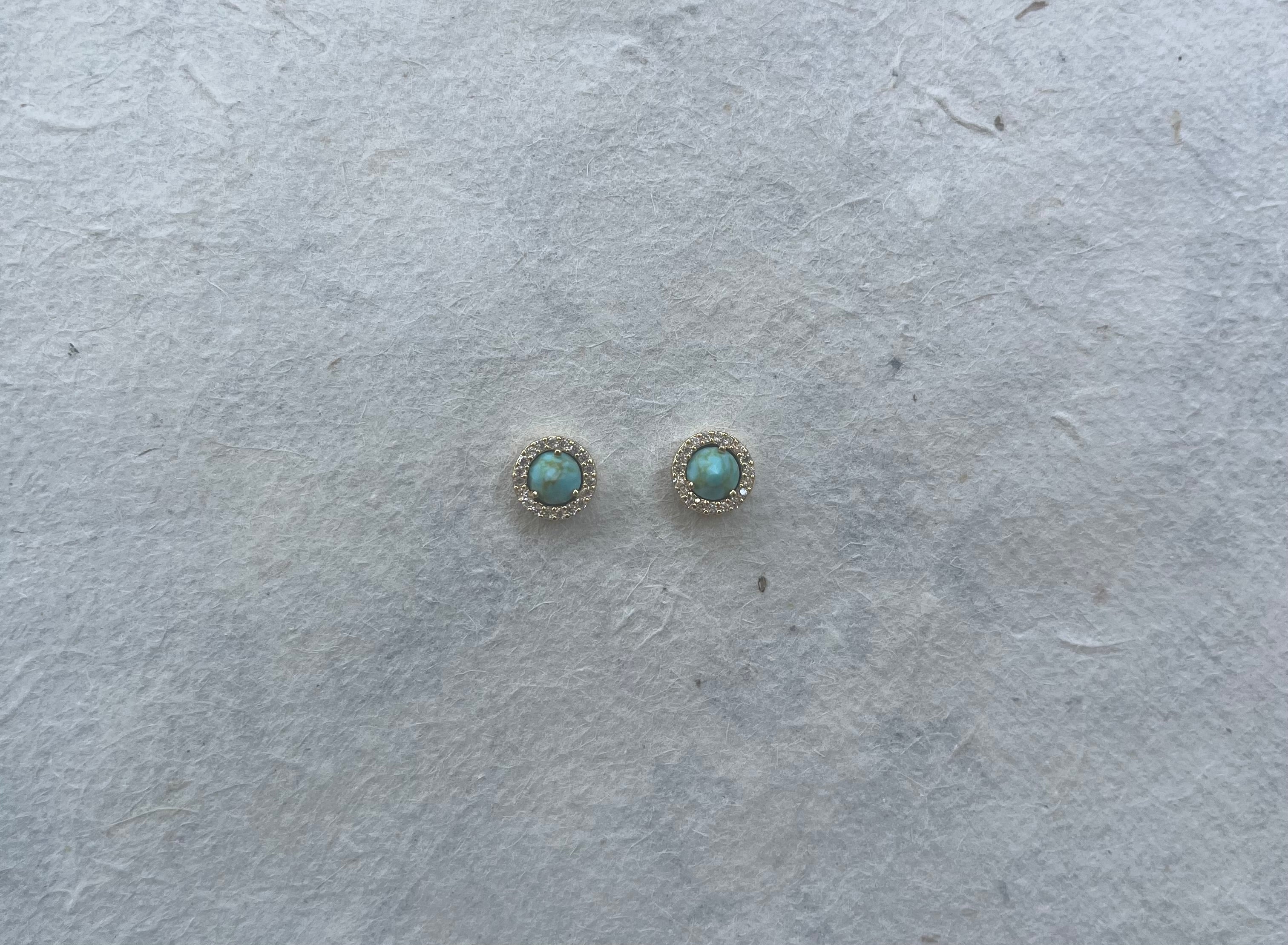 Turquoise & CZ round stud earrings